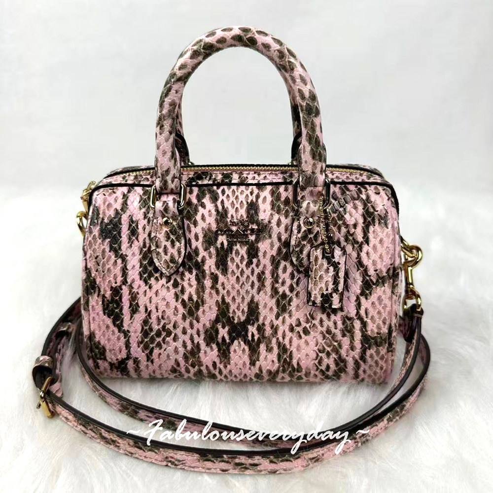 Coach Mini Rowan Crossbody Bag Snake Embossed Leather/Gold/Pink CDY32 NWT